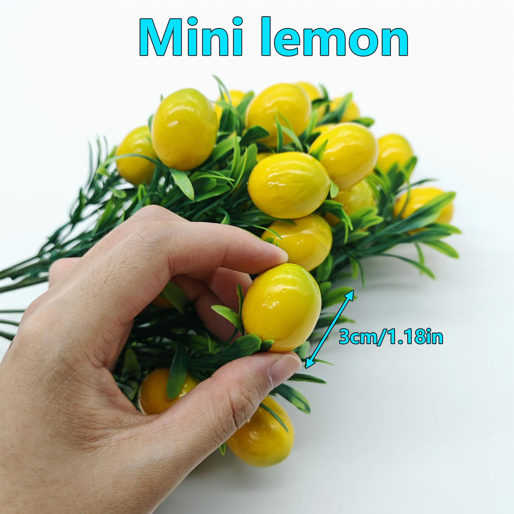 2 pcs Zitronenzweig Künstlich Gelb Mini Zitrone Lebensecht Künstliche Dekoration mit Blätter Zitronen Deko Künstlicher Zitronen Bonsai Gefälschte Obst Zweigstelle Simulation DIY Garten (A)