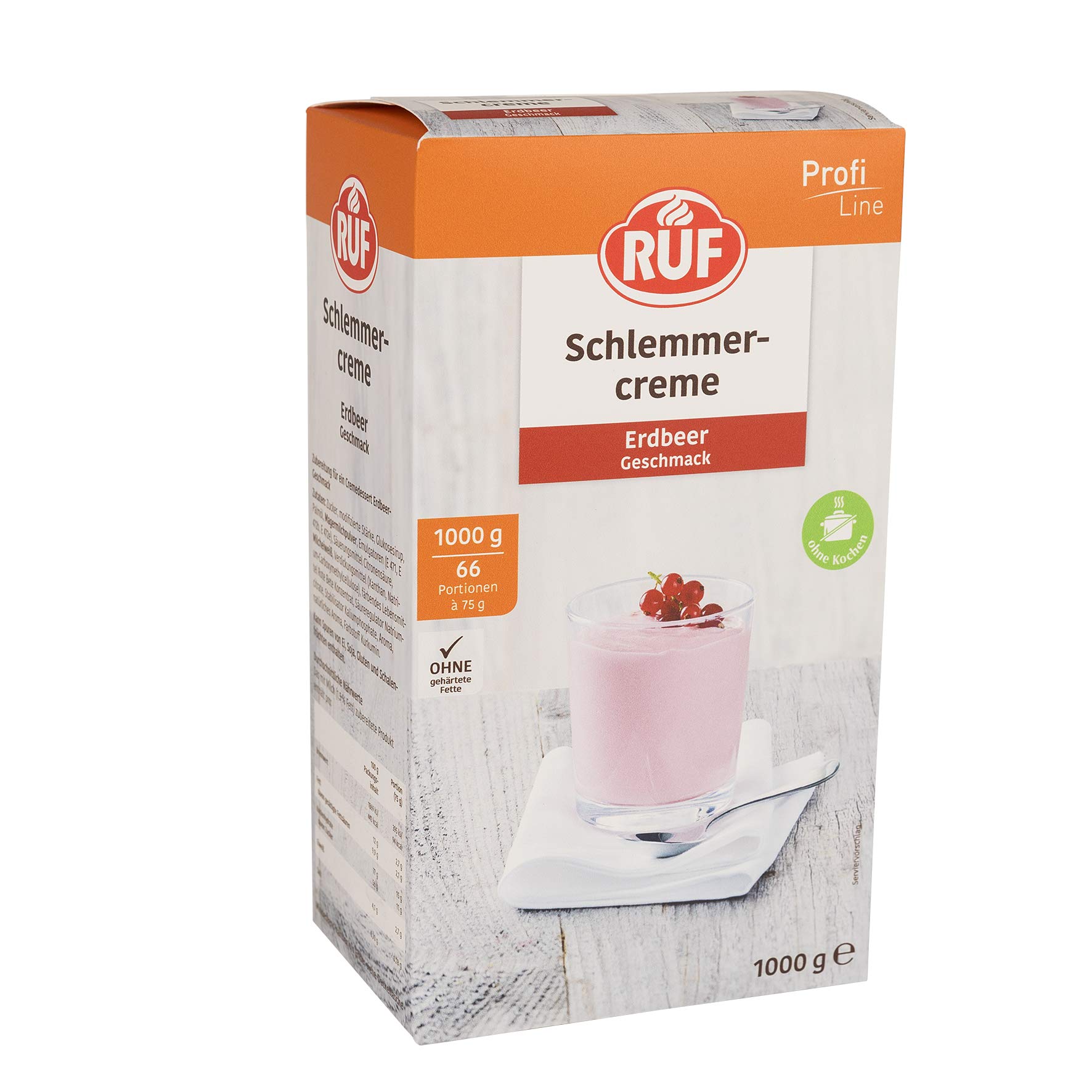 RUF Schlemmercreme Erdbeer, ohne Kochen, Großpackung Dessertpulver für eine locker fluffiges Creme-Dessert mit Erdbeergeschmack, glutenfrei, 1 x 1000g