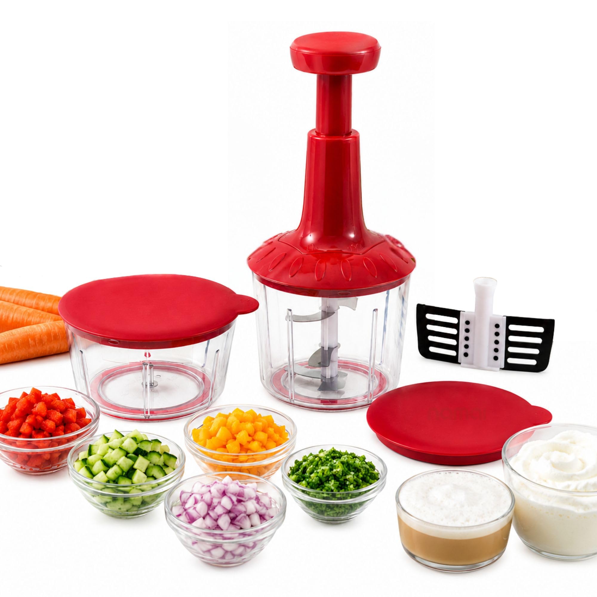NAMAI - Tritatutto Manuale 5 Lame, 2 Contenitori, Mixer, Utile e Pratico | Lavabile In Lavastoviglie, Sicuro, Facile Da Usare, Ecologico