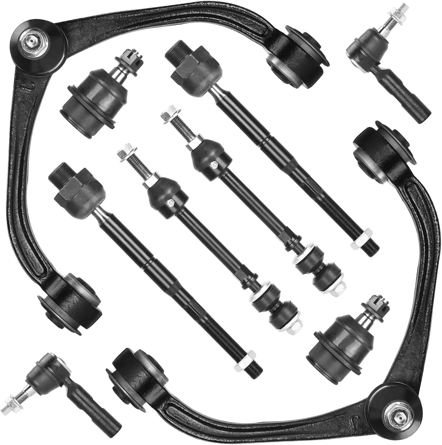 Front Upper Control Arms with Ball Joints + Sway Bars Link + Tie Rods End Replacement for Dodge Dakota Mitsubishi Raider 10 pcs Set