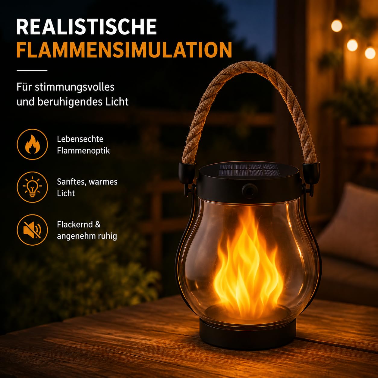 Klynero Solar-Laterne Mit Flammeneffekt, Usb - Aufladung, Ip65 Wetterfeste, FüR AußEn Halloween Dekoration (2PCS)