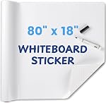 Sticker de tableau blanc pour mur, 80" x 36" (205x90 cm) Non Fantôme Peel and Stick Dry Effacer White Board Roll, Stain-Proof Auto-Adhesive Whiteboard Paper Idéal pour la salle de classe du bureau à domicile