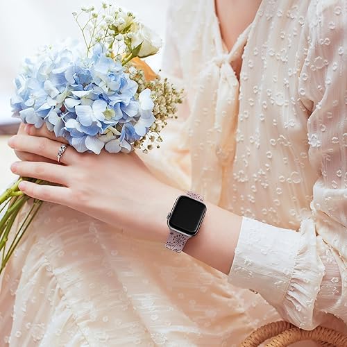 Miniatura 5 de Paquete de 3 bandas grabadas florales compatibles con Apple Watch Band para mujeres de 1.496 pulgadas, 1.575 pulgadas, 1.614 pulgadas, 1.654