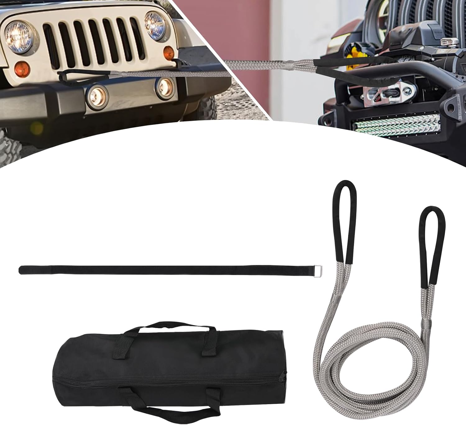 Kinetic Recovery Tow Rope 5/8 in x 20 FT, Heavy-Duty Offroad Snatch Strapfor Mergency Rescue, Tourism, Vehicle Grey Recovery kit for Jeep car Truck ATV UTV SUV