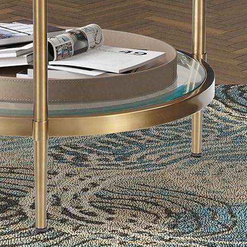 Miniatura 19 de Mesa de centro rectangular de cristal, mesa central de 2 niveles, mesa de café moderna para sala de estar, 43.3 x 23.62 pulgadas, color dorado