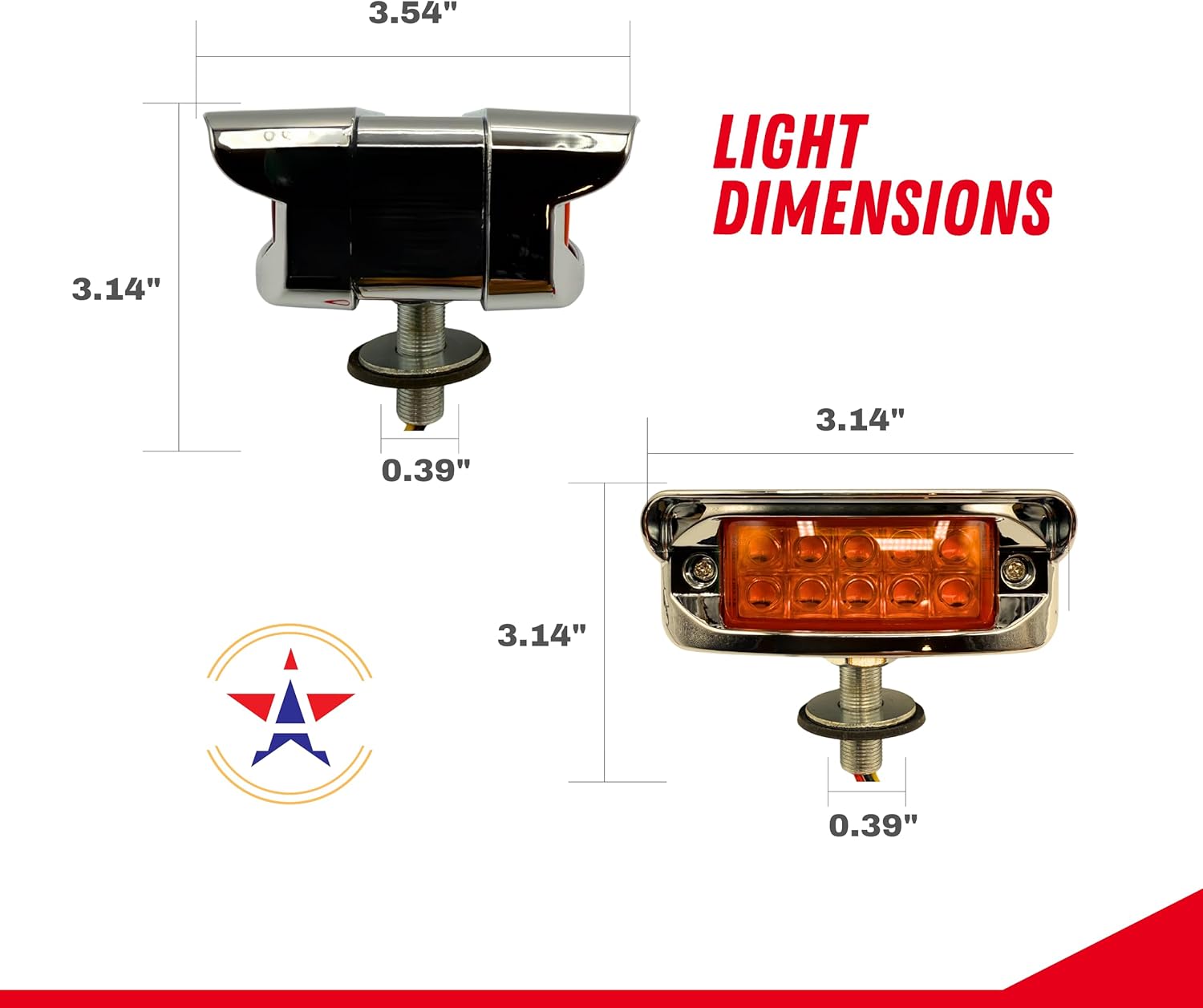 2x High Low Function Amber/Red 20 LED Marker Lights Turn Signal w/Horizontal Visor, Double Face Chrome Pedestal Lights T-Mount, Bumper Lights Replacement for Peterbilt/Kenworth/Freightliner Trucks 12V