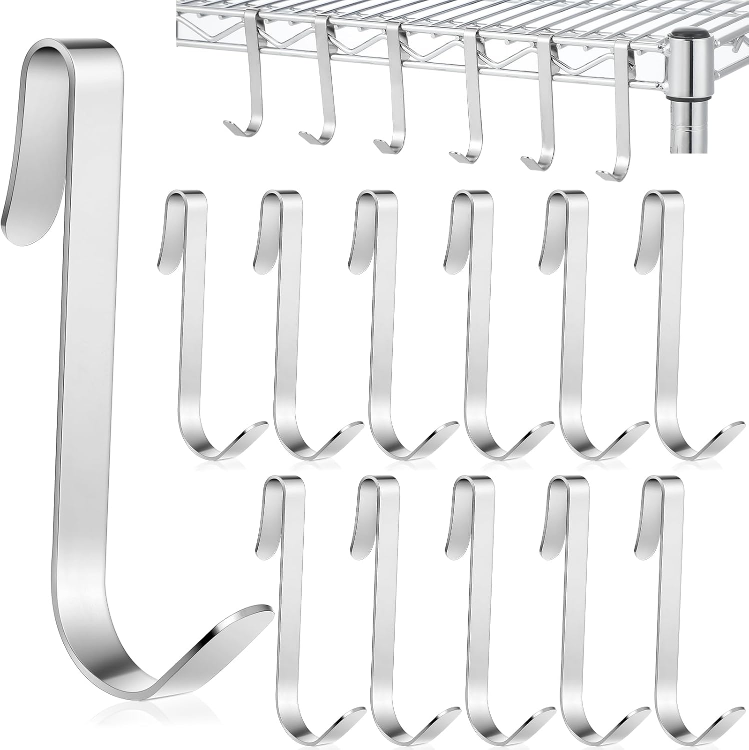 Yaocom 12 Pcs J Hook for Wire Shelving 3.6 Inch Large Heavy Duty Metal Shelf Hooks for Wire Shelves Racks Closet Shelving Accessories (Silver)