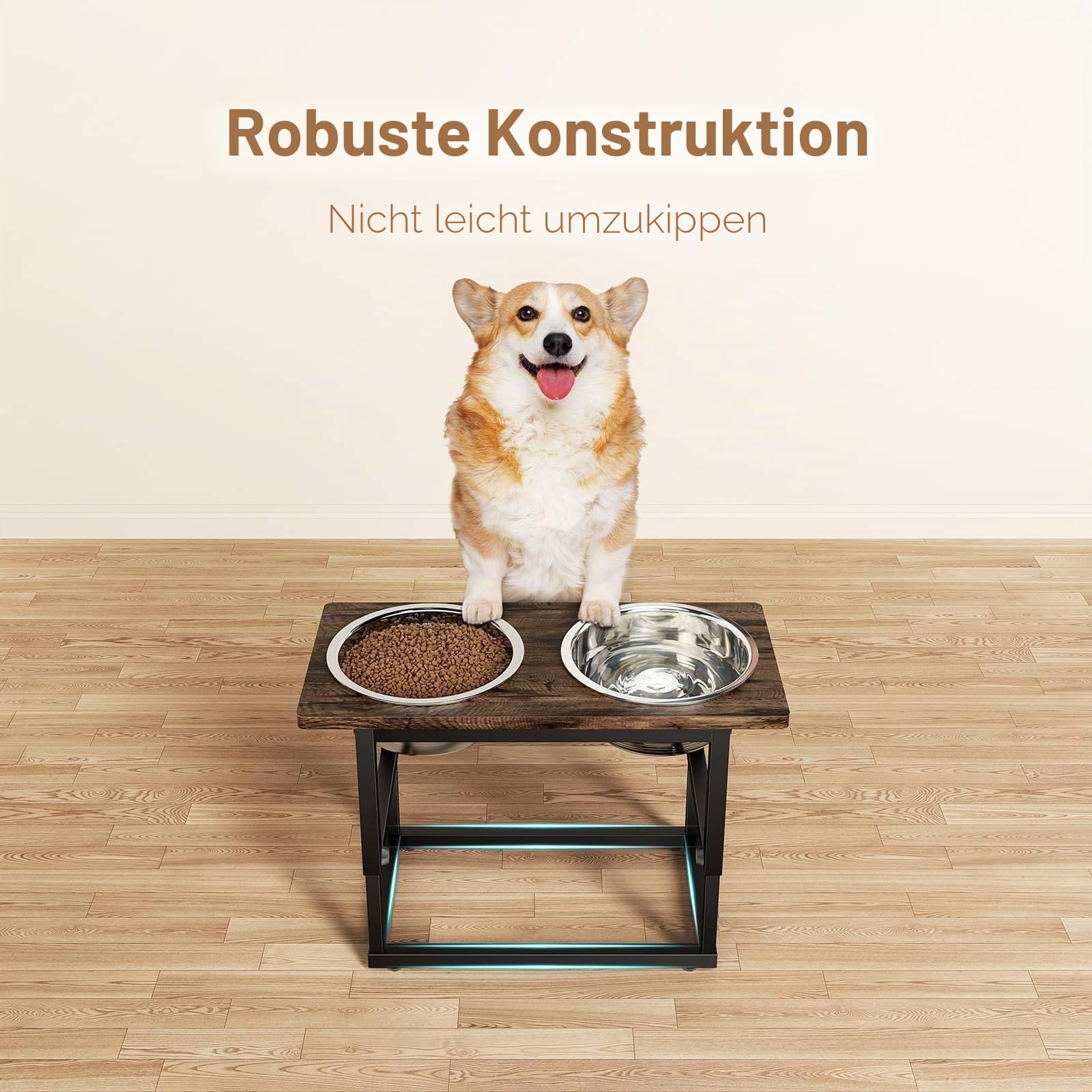 Zarler Erhöhte Hundennäpfe für Große Hunde, 5 einstellbare Höhen von 8.2'' - 17.3'', 2 Edelstahlnäpfe, 8.2'',11.8'',13.7'',15.7'',17.3'' Futterstation Hund für Großrassenhunde