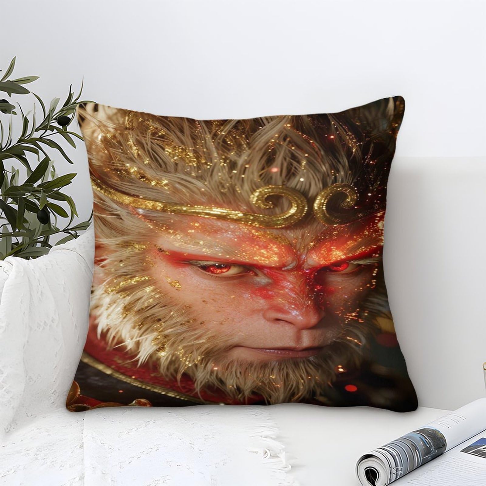 Lililaobiao Sunwukong-8 Sunwukong Cushion Cover 45X45cm, The Monkey King Throw Pillow Case Decor For Home Livingroom Couch Bedroom Sofa Decorate