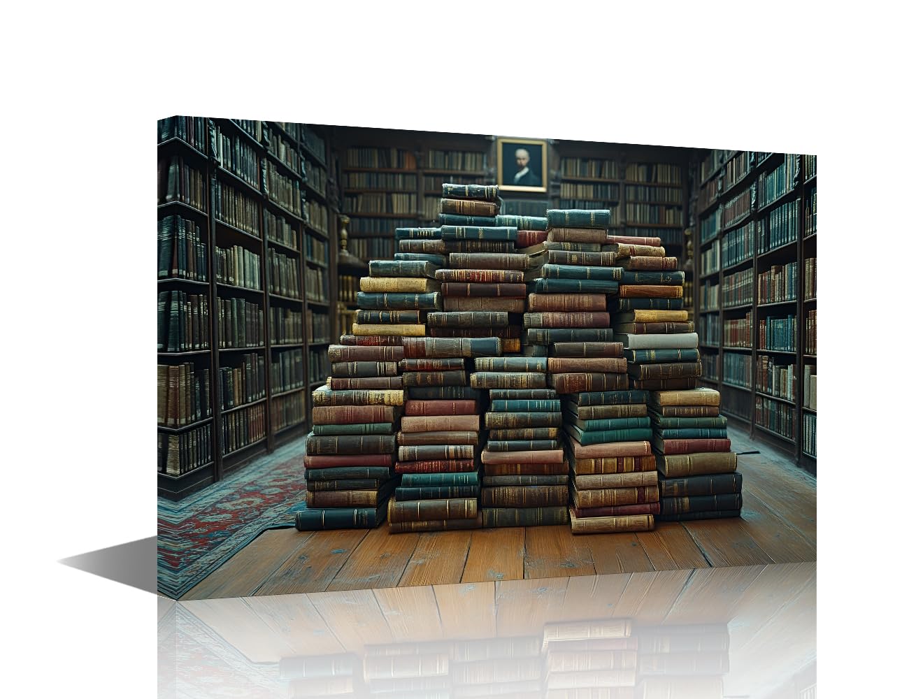 TISHIRON 1 Panel Vintage Library Canvas Wall Art Bookcase Posters & Prints Artwork Antique Book Contemporary Home Decor Framed for Living Room Bedroom Home Office Decor, 24x16in