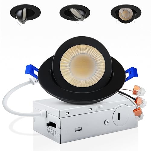 Adetu 1 Pack 3 Inch 5CCT Black Gimbal LED Recessed