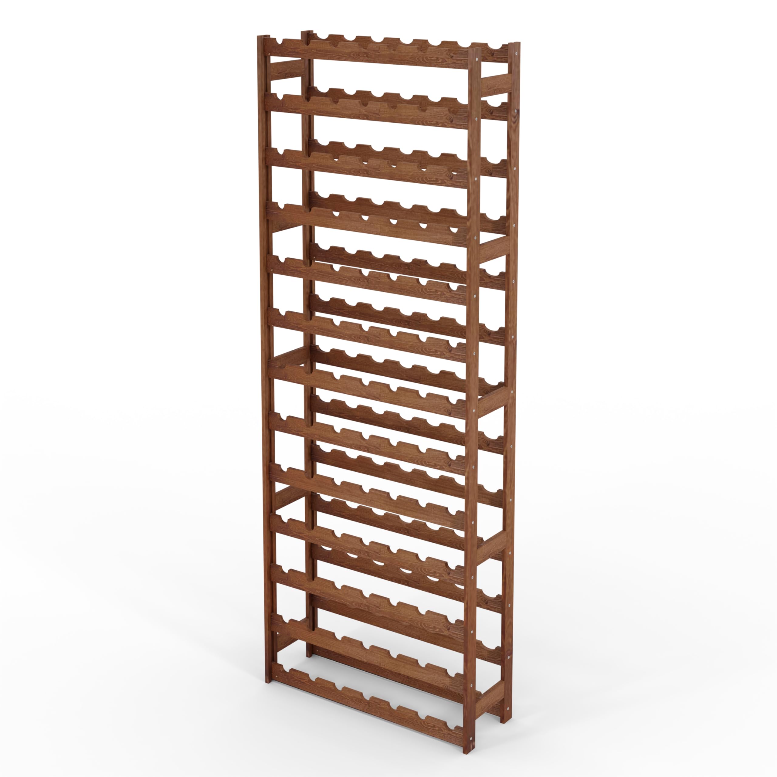 Lenmar Portabottiglie in legno per bottiglie marrone, RW-1, portabottiglie, cantina, mensole, portabottiglie RW-1-91, 198 x 72,5 x 25, 13 lettini, 91 bottiglie