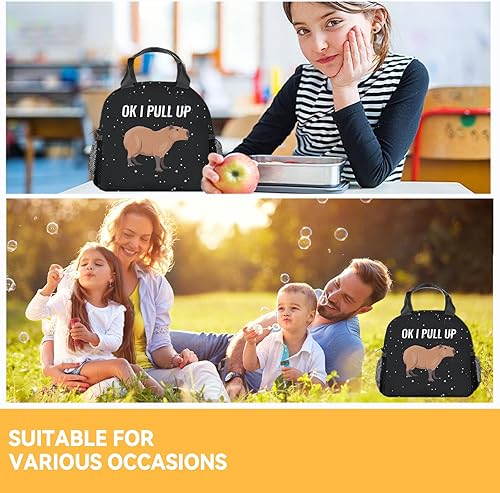 Miniatura 2 de Bonita lonchera para niños, pequeñas bolsas de almuerzo aisladas, bonita lonchera reutilizable para mujeres, bolsas de almuerzo congelables negras