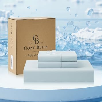 Cozy Bliss Cooling Fitted Sheet Set, Queen, Blue | Q-Max >0.45 cooling fabric, includes 1 fitted sheet and 2 pillowcases no flat sheet, breathable, fits mattresses up to 18"
