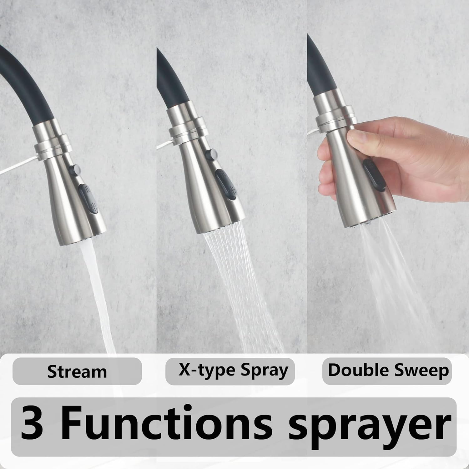 Wall Mount Commercial Kitchen Faucet with Pull Down Sprayer 8 Inch Center Stainless Steel Brush Nickel Restaurant Laundry Utility Sink Faucet 3 Functions SSKF17-2DC