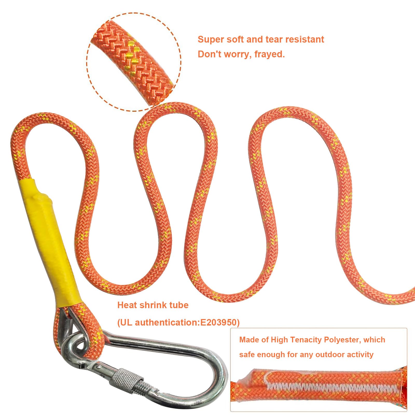 Cuerda de Escalada 8mm al Aire Libre Cuerda de Escalada estática de 2m Cuerda de Seguridad Escalada Cuerda de Escape con 2 mosquetones para Fuego Alpinismo Camping Naranja