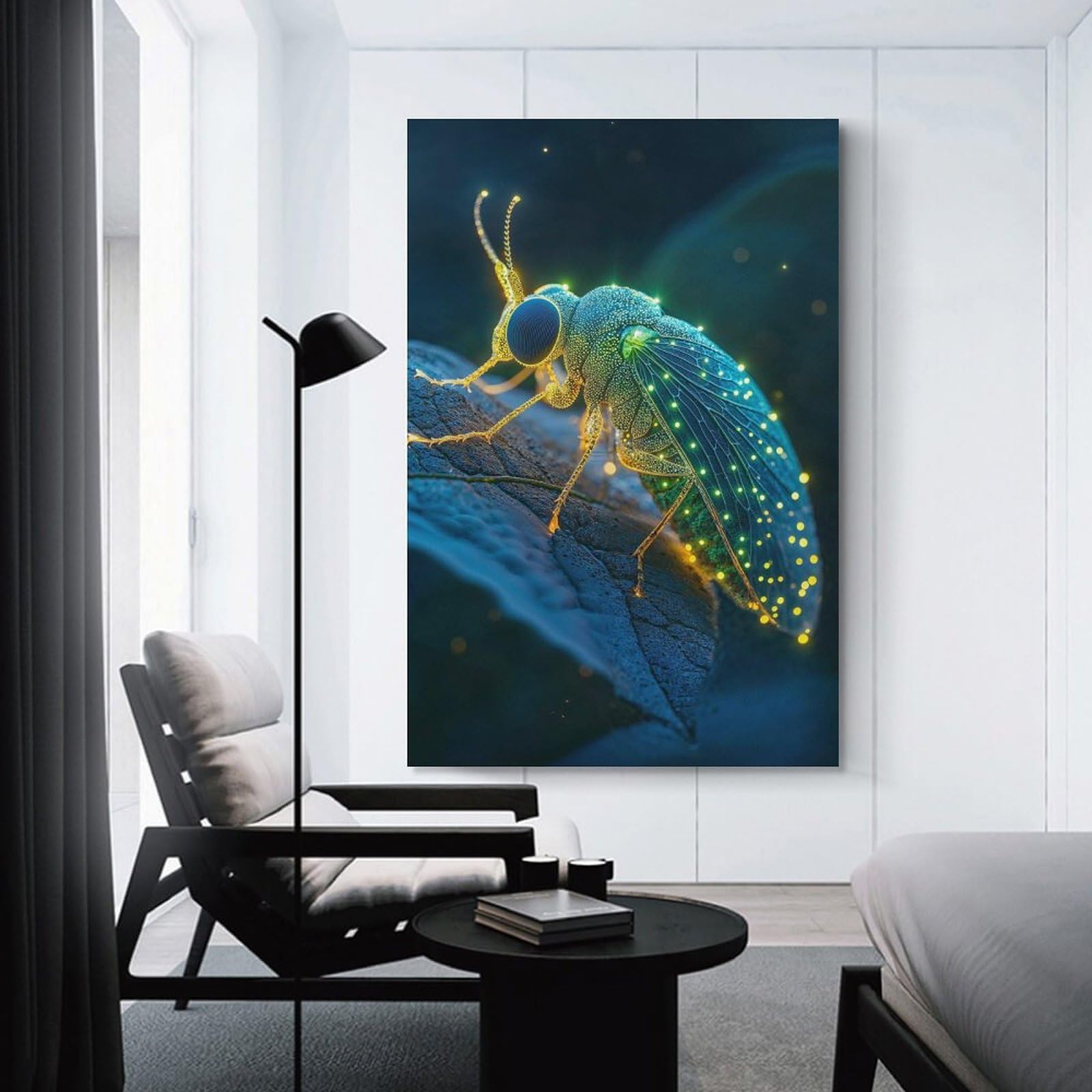 Junmoney Glowing Insect Macro Decorative Wall Artwork, 24x36inch(60x90cm), for Home Lounge, Bedroom Or Reading Nook, Eye Catching Artwork for Blank Walls