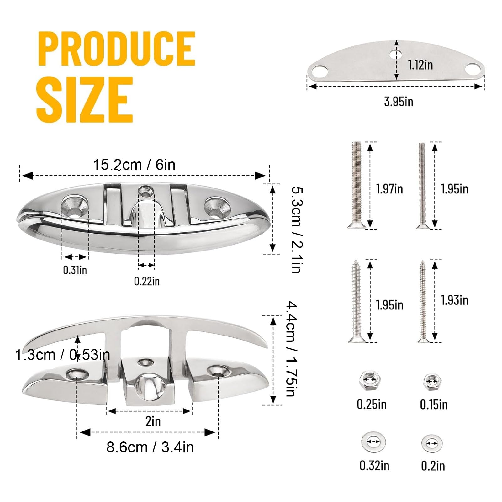 Ausla Klappbare Bootsklampe, 2 Sets 6 Zoll Flip-Up-Anlegerklampen aus 316 Edelstahl mit Gegenplatten für Kajak, Yacht, Pontonboot