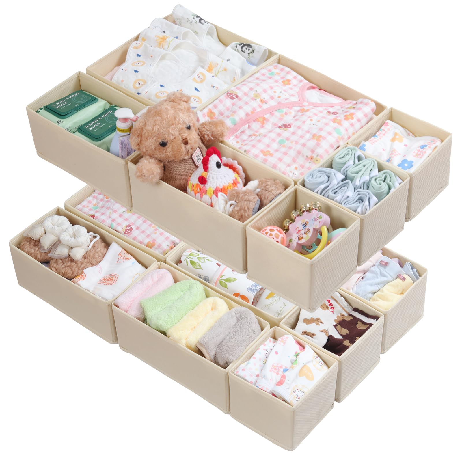 Malm Organizzatore per Malm Comò Cassettiera Organizzatore per Vestiti Pieghevole e Lavabile Flessibile Combinabile Armadio Organizzatore per Armadio o Cassettiera 14 Pezzi, Beige