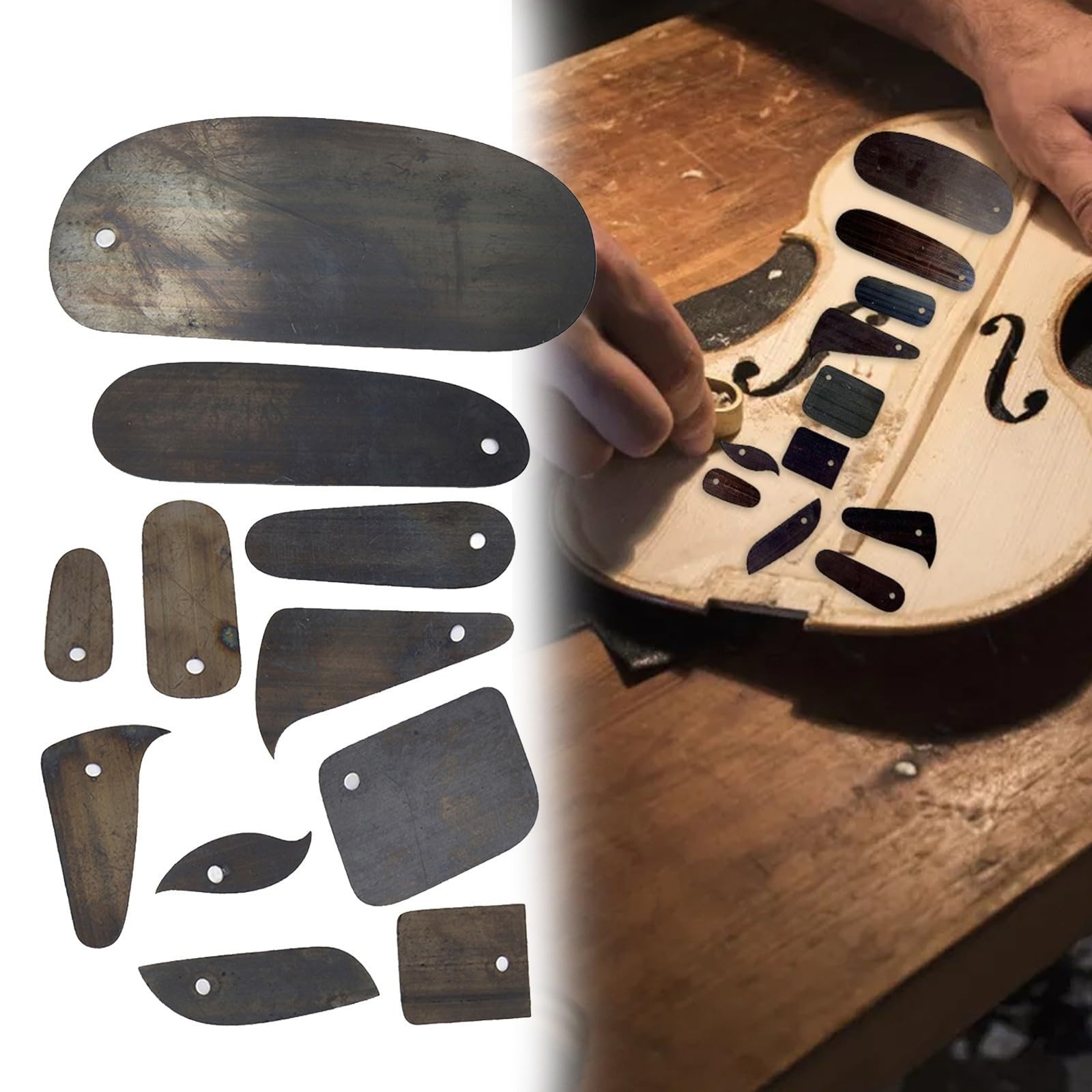 Strumenti per la produzione di violini, 11 pezzi, set di strumenti da liutaio con raschietto e taglierina per la costruzione di violino e violoncello, kit di riparazione professionale per artigianato