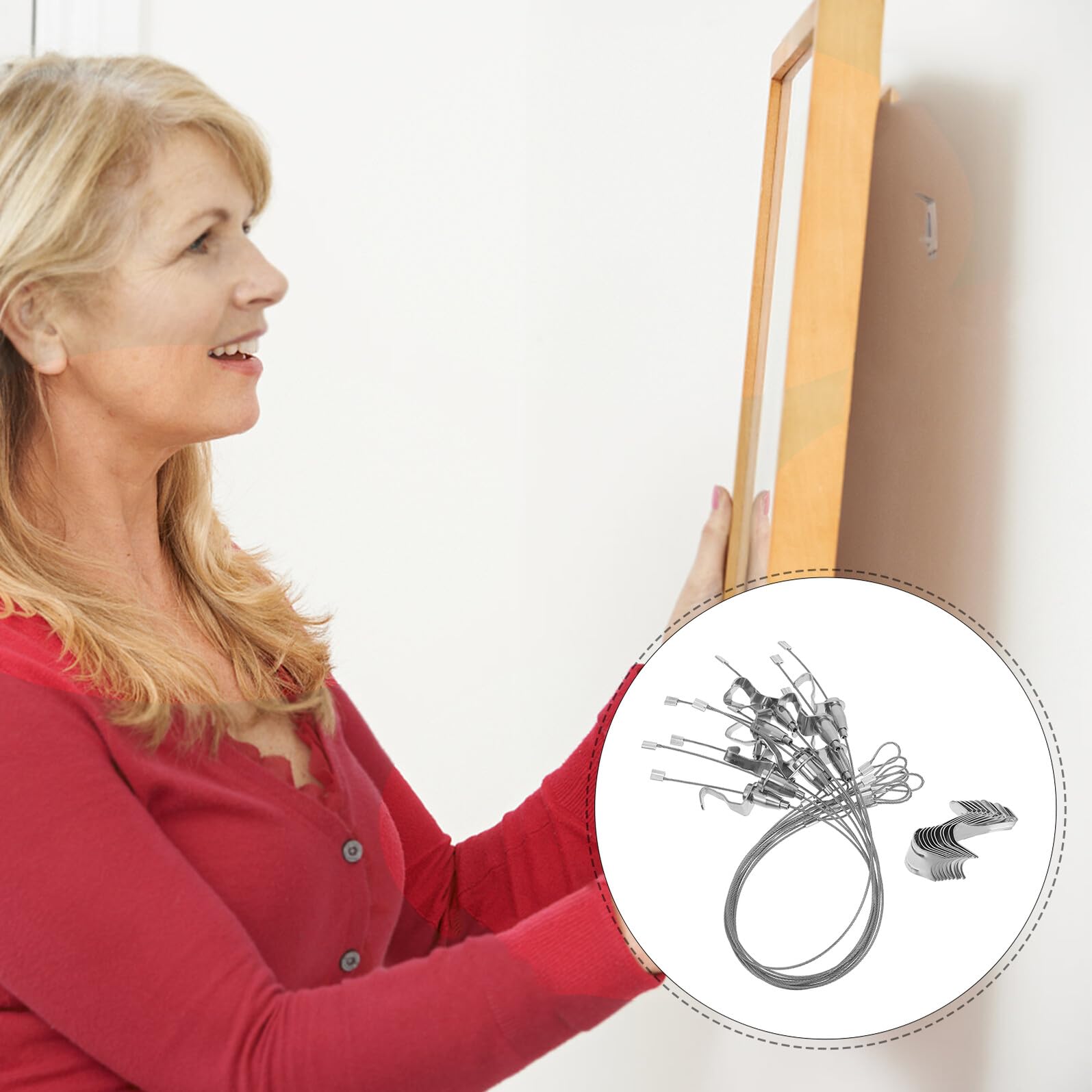 Bilderaufhängeset und Einfach zu Montieren 10 Stück mit Verstellbaren Edelstahl Drahthaken Längenverstellbar in Silber für Kunstausstellungen und Öffentliche Galerien