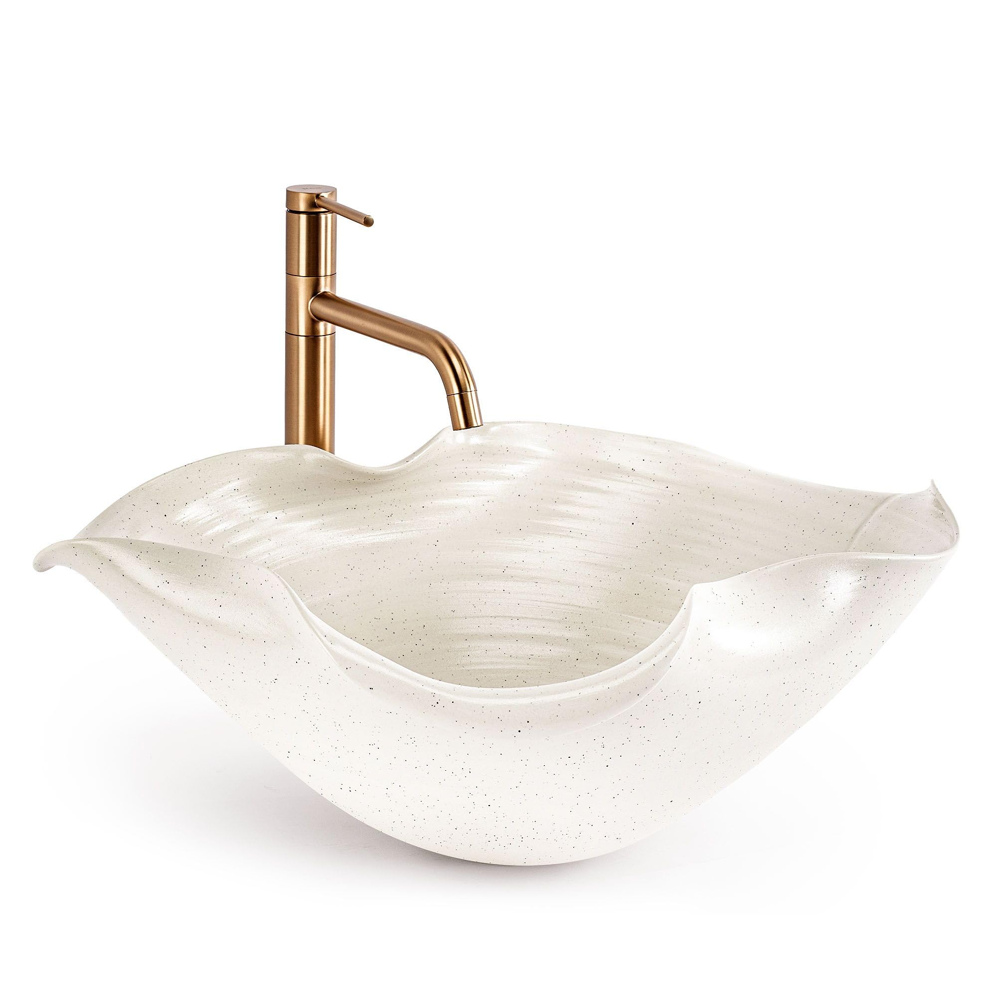 Rea - Lavabo Da Appoggio Asimmetrico Hm-02, Beige, Ecru, Pietra Artificiale, Ceramica Sanitaria, 54X40X18Cm