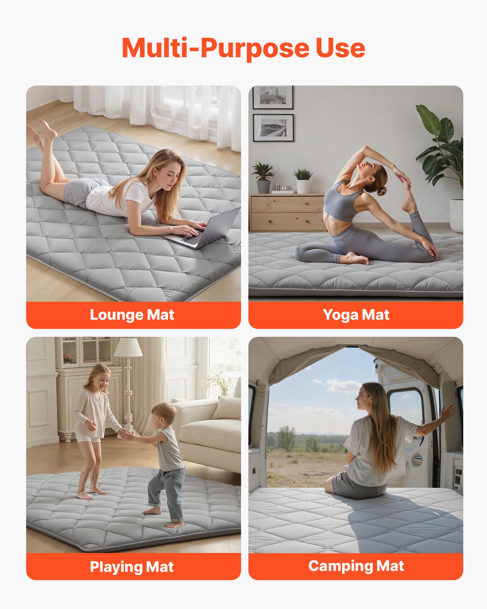 VEVOR Tappeto tatami giapponese materasso futon pieghevole con borsa portaoggetti e fissaggio, tappetino a 9 strati per dormire, dormitorio, meditazione, yoga