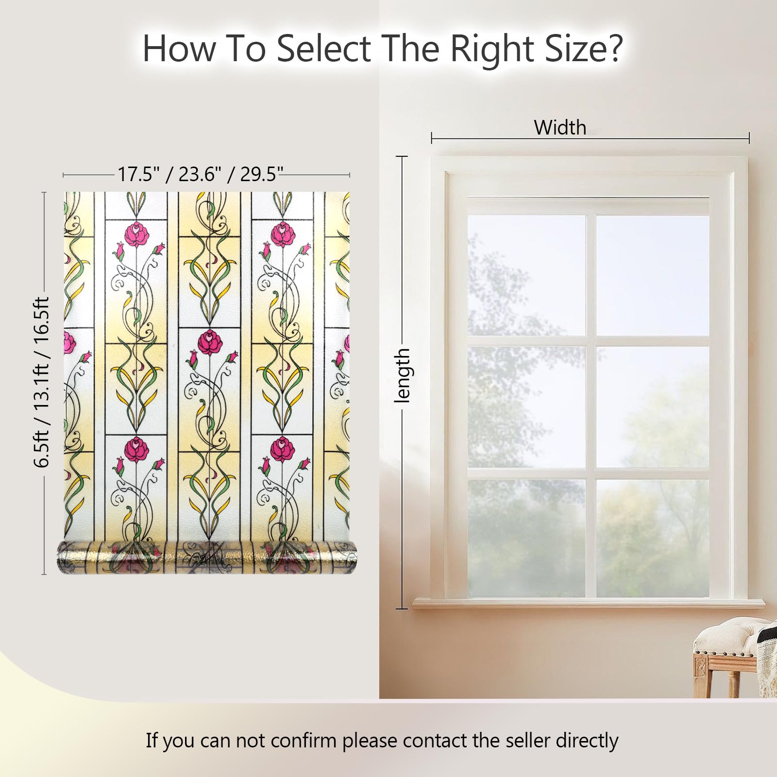 KESPEN WINDOW FILMS Film de confidentialité pour fenêtre – Film décoratif pour fenêtre en verre dépoli avec fleur de rose – Autocollant statique non adhésif pour verre – Contrôle de la chaleur pour la