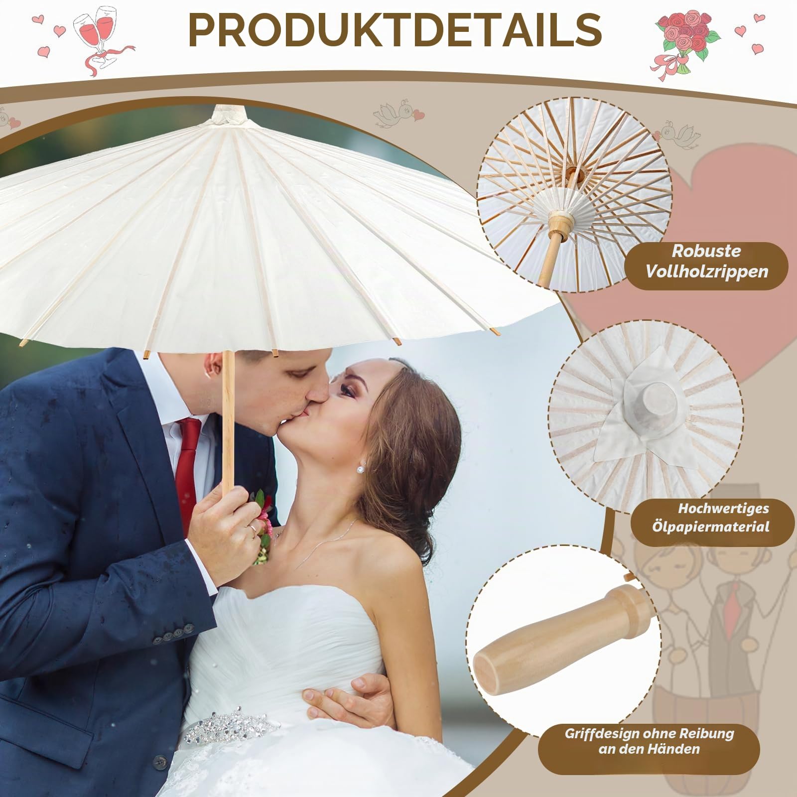 SAYAYA 3/6/12/24/50 Stück 84 cm große weiße Papierschirme Sonnenschirm Dekorativer chinesischer japanischer Sonnenschirm regenfest geöltes Papier DIY Malerei Regenschirme für Hochzeit Brautpartys