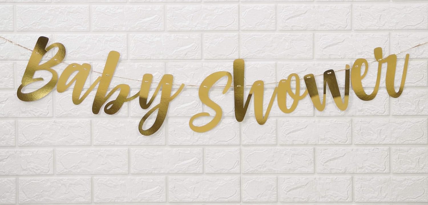 Metallic Gold Baby Shower Cursive Bunting Gender Reveal Bunting Flag Baby Gender Show Party Supplies Pregnancy Announcement