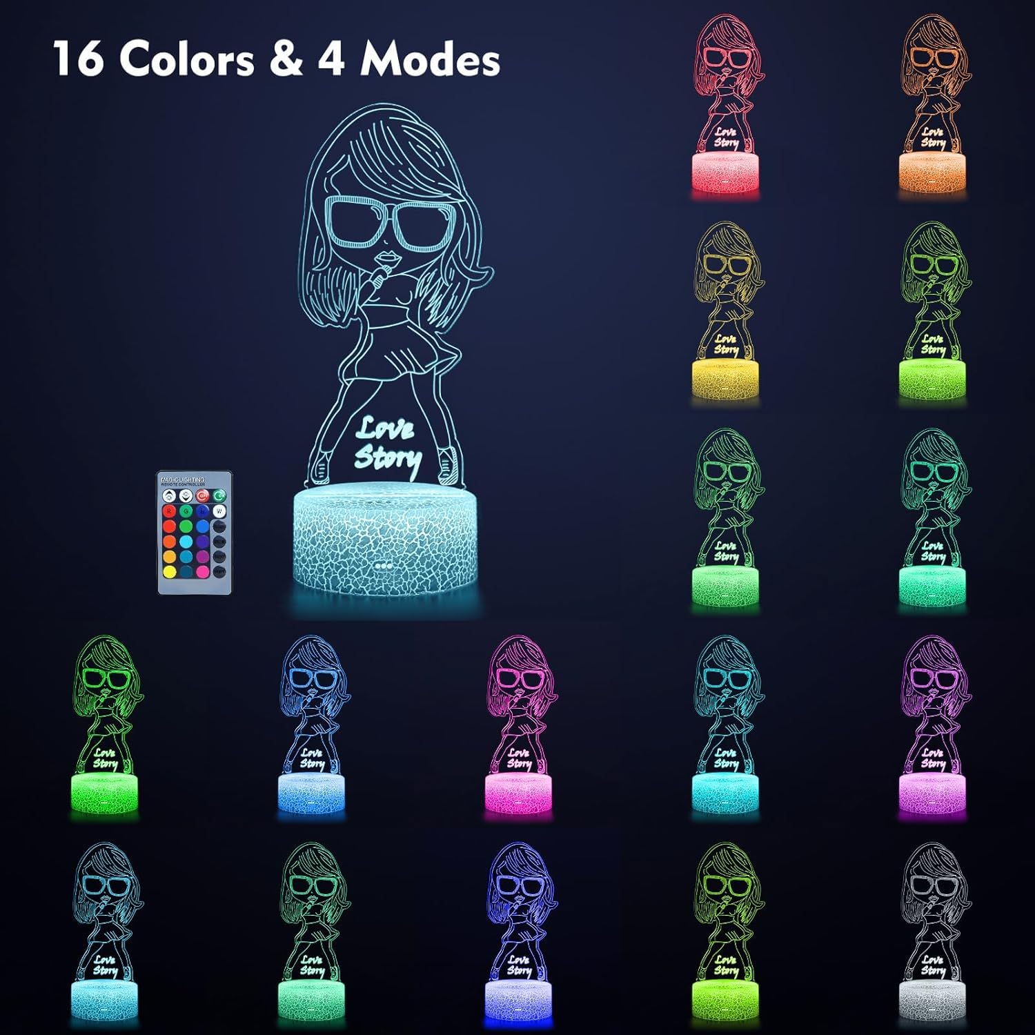 Hoofun Lampada Taylor: Swift Merchandise fan di TS, Lampada illusion 3D LED con Controllo Remoto Intelligente 16 Colori, Regali per Ragazze Camera Decorazione Festa Musicale Compleanno Natale