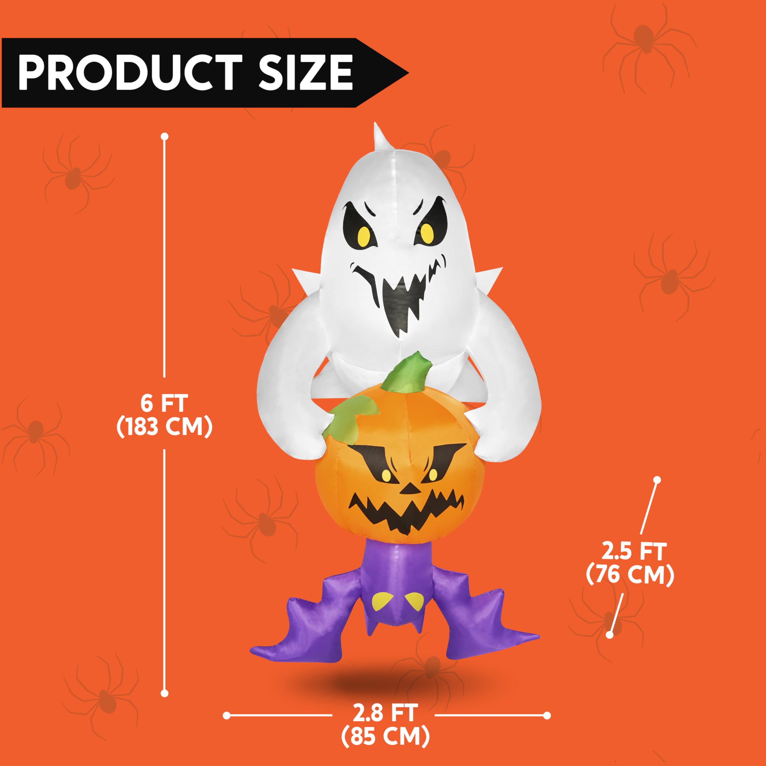Décoration Gonflable Halloween Fantôme Volant 1,9 M - Avec LEDs Intégrées, Pour Jardin, Cour, Fenêtre