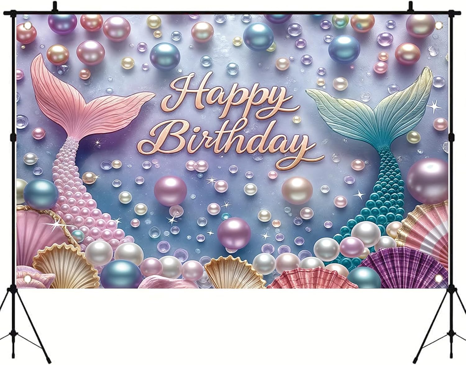 Mermaid Birthday Backdrop Under The Sea Mermaid Happy Birthday Banner Mermaid Tail Birthday Party Supplies Photography Background Party Decoration Photo Booth 71 x 43 Inch - Image 3