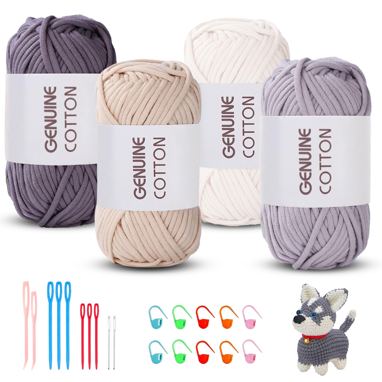 Maxee 5X50g Dickes Garn Baumwolle zum Häkeln, Chunky Häkelgarn für Anfänger, Kein Geteiltes Häkeln Amigurumi Wolle, Klobiges Baumwollgarn Einfaches Strickgarn zum Häkeln Stricke