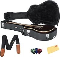 Vista 1 de Gator GW-DREAD Deluxe Wood Case for Dreadnought Acoustic Guitars - Bundle with Picks, Strap and Austin Bazaar Polishing Cloth