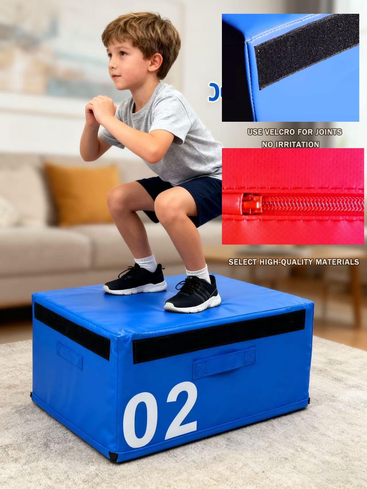 4-in-1 Sprungbox Höhenverstellbare Trainingsbox Mit Sicherheitsschaumstoff Sicheres Springen Für Sprungübungen Plyometrie & Turnen (Size:75x55x25cm, Color:blau)