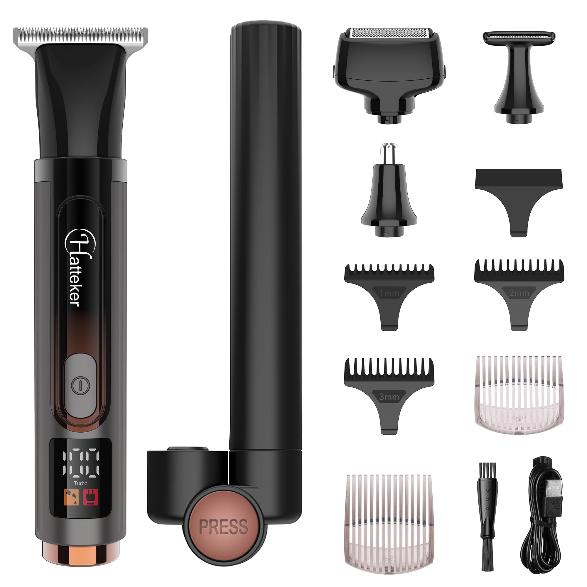 Hatteker Afeitadora espaldas Masculina Afeitadora Corporal Eléctrica con brazo extensible Ajustable Maquina de afeitar Kit Recortadora de curpo,barba para cara, brazo, barbilla Sin cable