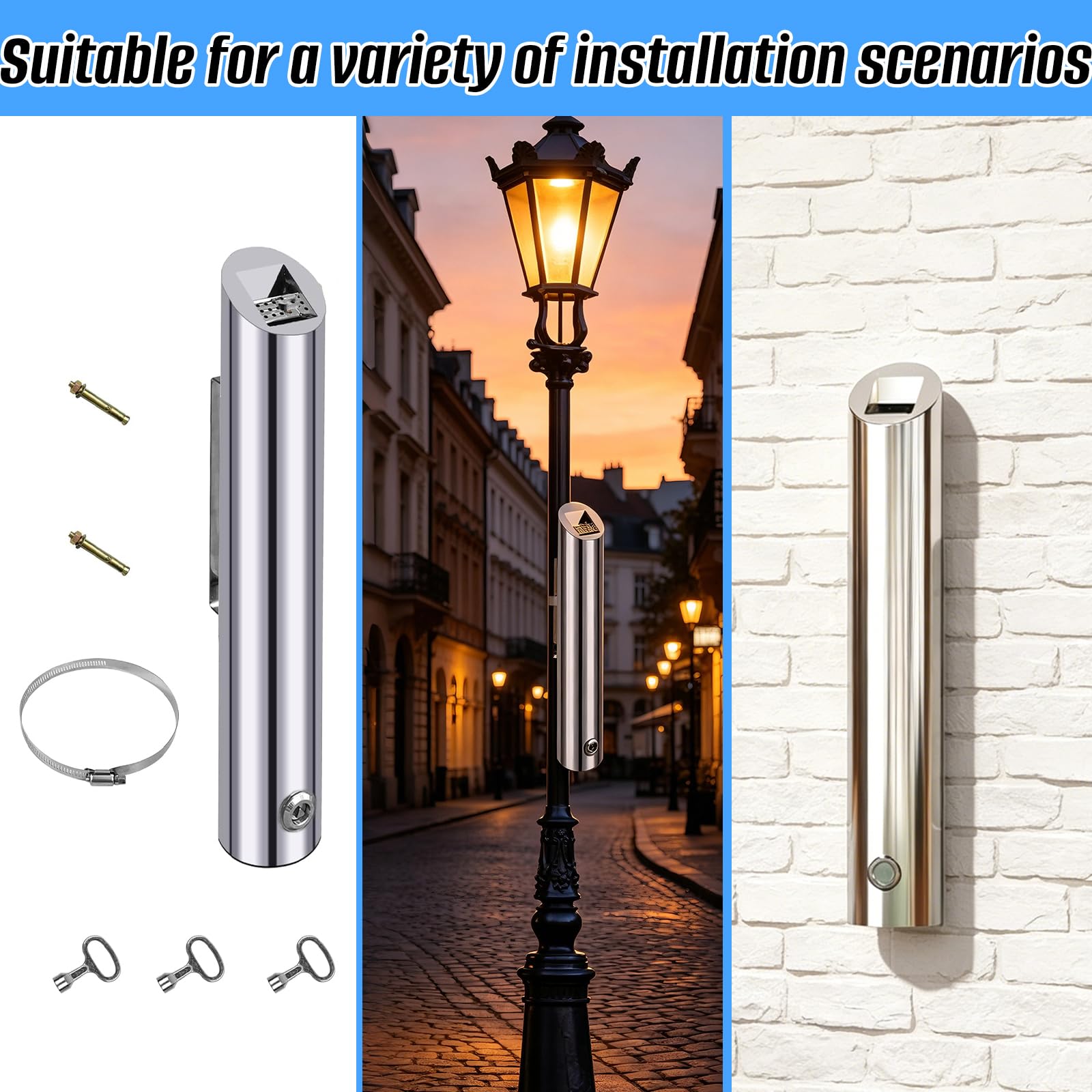 Mülleimer Wandmontage aus Edelstahl, Wandmontierter Küchenabfalleimer mit Schlüssel, 48 * 8cm Vertikaler Tubular öffentliche Küchenabfalleimer für Terrasse, Restaurant, Hotel, Cafés, Büros