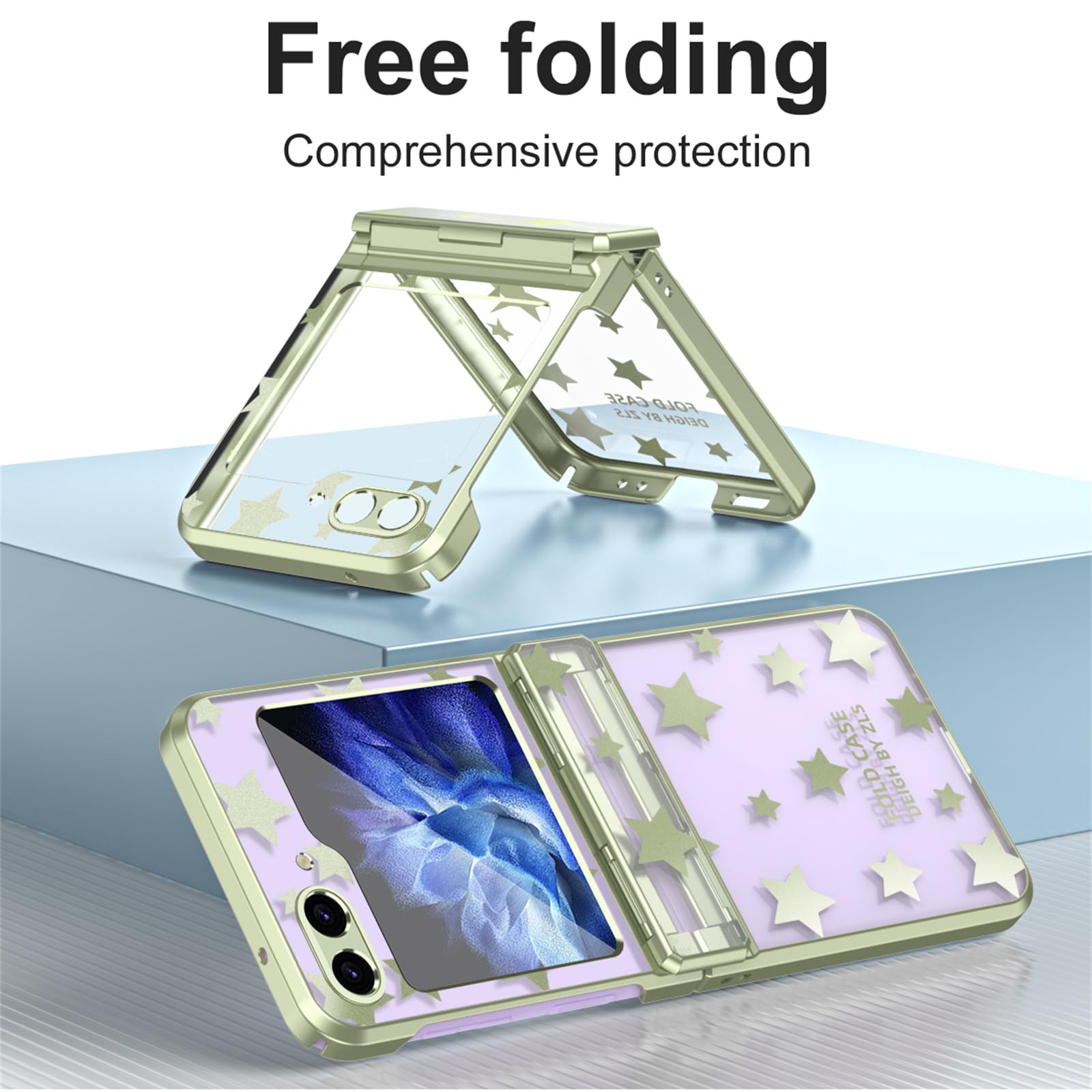 Coque pour Samsung Galaxy Z Flip 5 5G, Charnière Protection Ultra Mince Mode Placage Motif Étoile Transparent PC Antichoc Anti-Rayures Coque pour Samsung Z Flip 5 2023