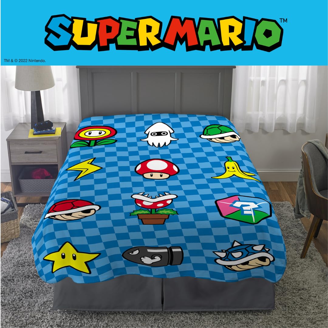 Franco Super Mario Bros. Pościel dla dzieci, super miękka, przytulna, narzuta, 157 x 229 cm, (oficjalny produkt licencjonowany) dla dzieci