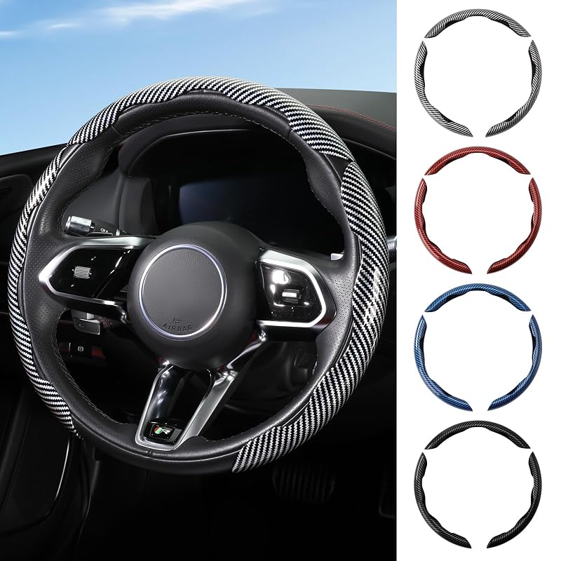 Capa para Volante com Acabamento Estilo Fibra de Carbono YLOODJK Prata, Kit com 3 Peças