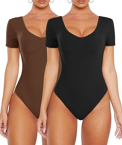 Miniatura 1 de VVX Body de manga corta para mujer, 2 piezas con cuello en V, tanga, sexy, trajes de cuerpo para mujer