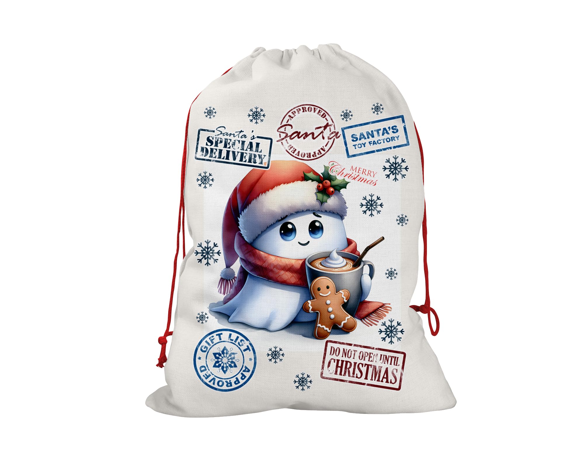 Santa Sack With Ghost, Christmas Sack With Ghost, Linen Like Material Christmas Sack, Medium Christmas Sack