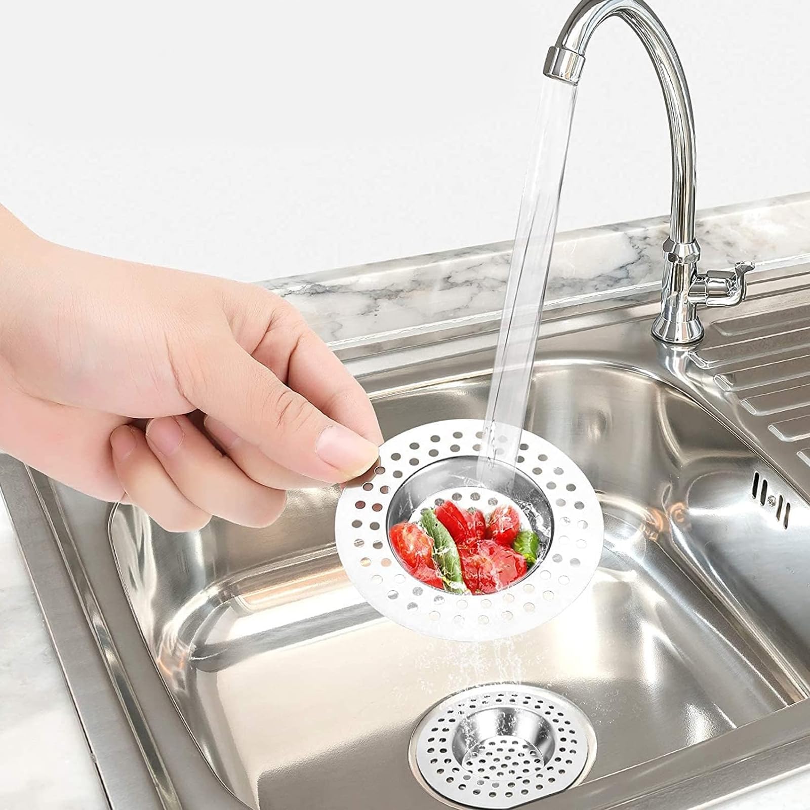 Lot de 2 filtres d'évier de cuisine en acier inoxydable – Protection standard pour les cheveux et les aliments pour salle de bain, cuisine et douche, 2.95in / 7,5 cm de diamètre