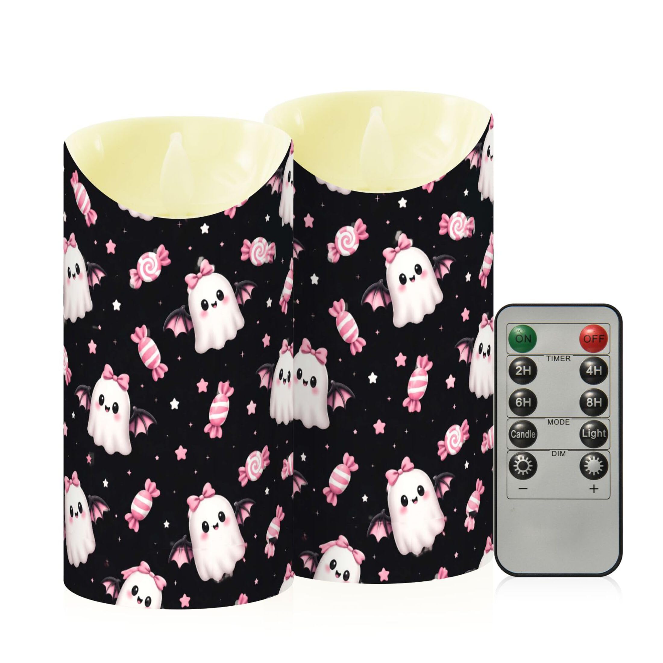 Fuauuyl Ghosts LED Flameless Candles Flickering Plastic Pillar Candles Battery Operated Votive Candle with Remote Control and Timer, Home Decoration 2 Pack