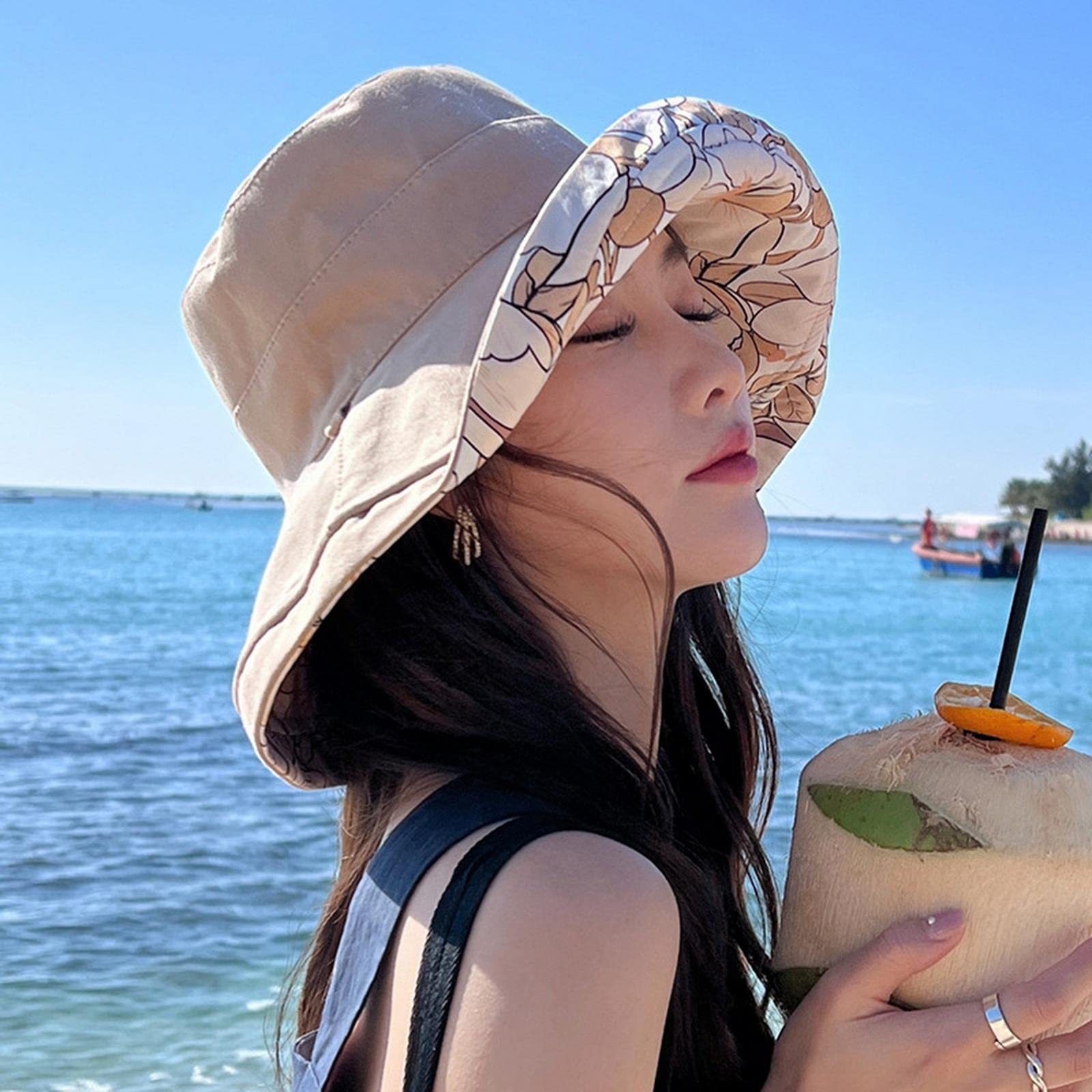 Chapeau bob printemps/été imprimé réversible soleil plage chapeau femme plein air voyage vacances pêcheur chapeau visière