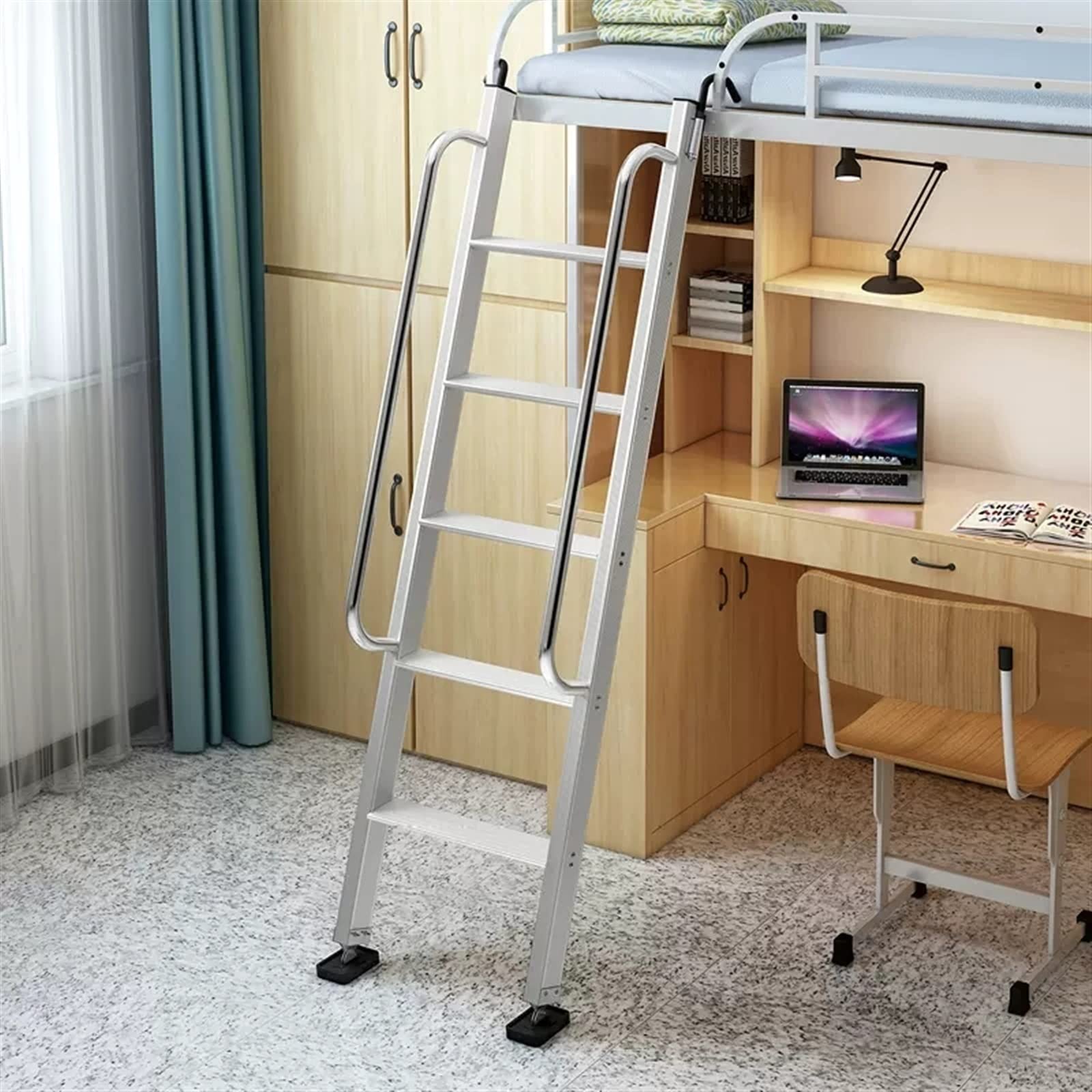 Drabina do łóżka piętrowego, aluminiowa drabina podłogowa, do schodów domowych, magazynu na dachu, łóżko Rv, łóżko w akademiku, łóżko na poddaszu, z uchwytem i pedałem antypoślizgowym (kolor