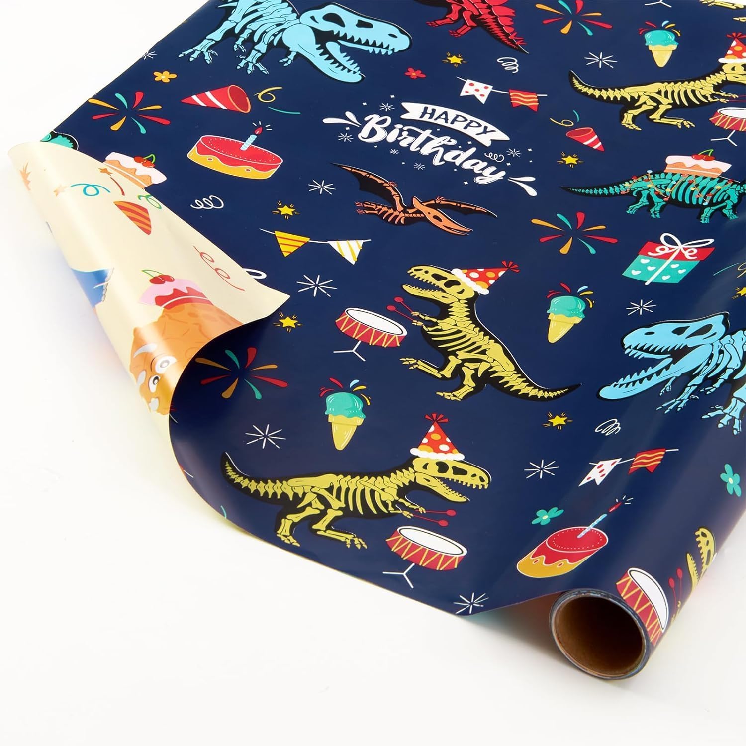 WERNNSAI Blue Dinosaur Birthday Wrapping Paper - 1 Roll Mini Dinosaur Wrapping Paper for Boys Kids Birthday Present Decoration for Dino Theme Baby Shower Celebration 43 cm X 3 m — image 1