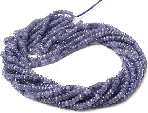 Miniatura 4 de Hebras de cuentas sueltas de tanzanita natural, cuentas Rondelles de tanzanita auténticas, cuentas lisas de 0.197-0.236 in para hacer joyas, 16
