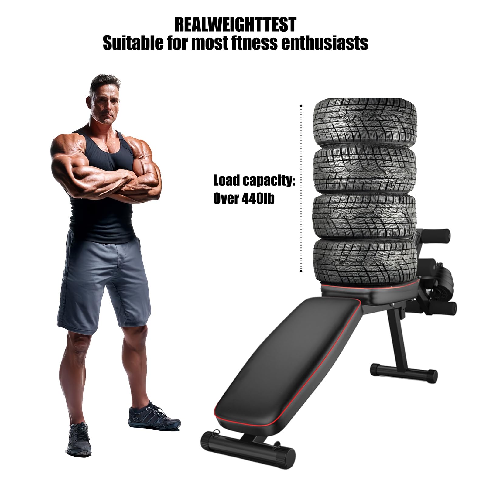 Banco de Pesas Musculacion Banco reclinable Gimnasio Seguridad Profesional de 200 kg, diseño de 5 ángulos y Masaje de Espuma 3D para Entrenamiento de Fuerza y ​​recuperación